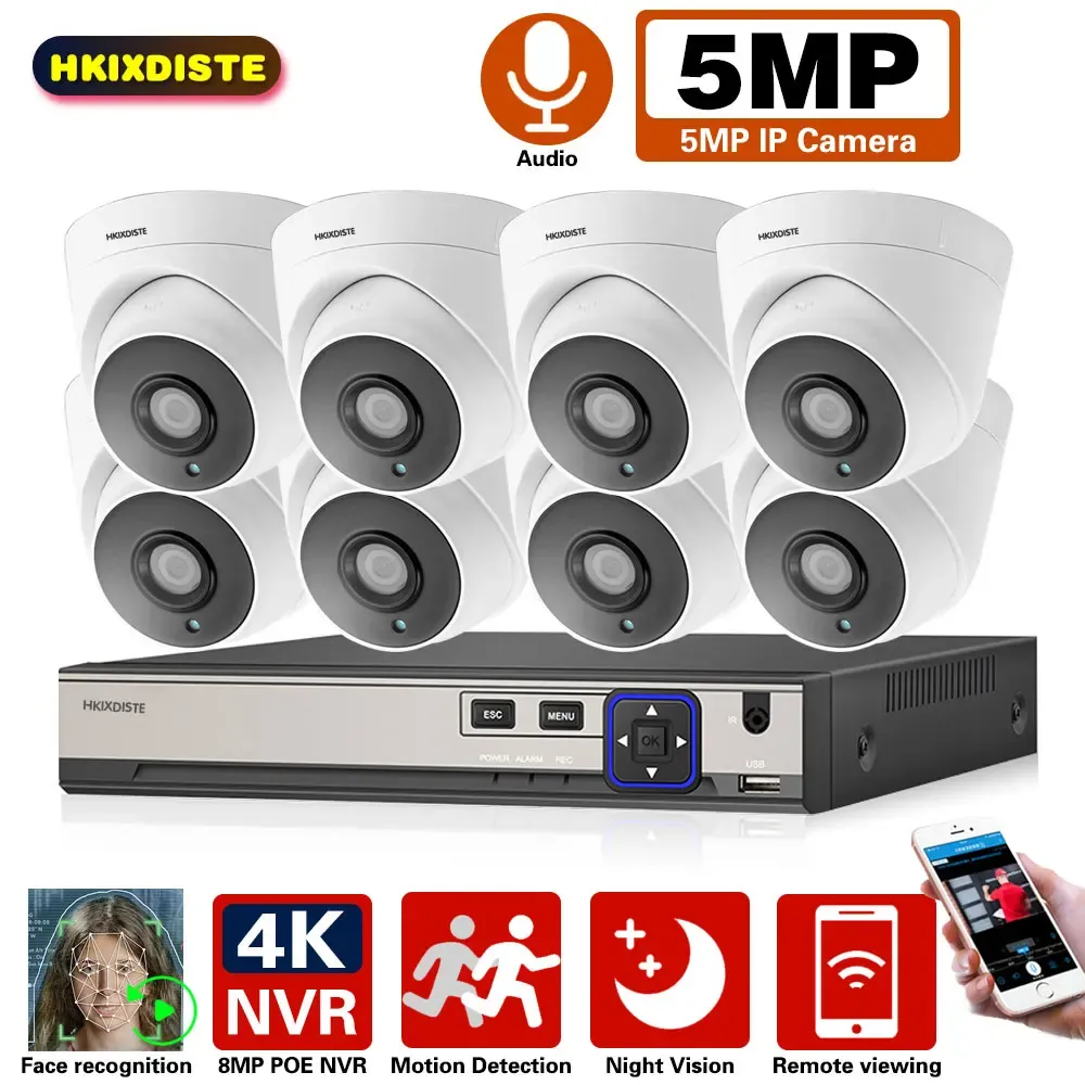 SYSTEEM 8MP POE SECUREY CAMERA SYSTEEM KIT 4K 8CH FACE DETECTIE NVR 5MP IP CAMERA IR 40M NACHT VISIE CCTV Video Surveillance NVR Set