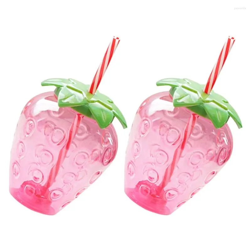 Copas descartáveis palhas 2 PCs Strawberry Sippy Copo Claro copos de plástico de bebida de bebida de água canecas infantis com tampa e tampa