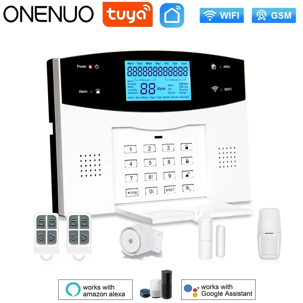 Kitler OneNuo Akıllı WiFi GSM Ev Güvenliği Koruma Akıllı Alarm Sistemi LCD Ekran Hırsız Kiti Tuka Uygulaması Uzaktan Kumanda Kolu ve Silahsızlığı