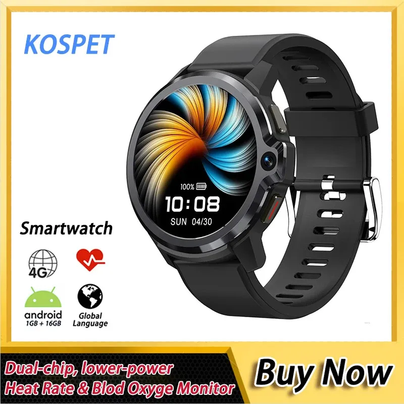 Pulseiras Kospet Smart Watch Fashion Redonda Tela redonda Baixo consumo Bluetooth Sport Health Monitoramento para homens Smartwatch 1 GB 16 GB Android