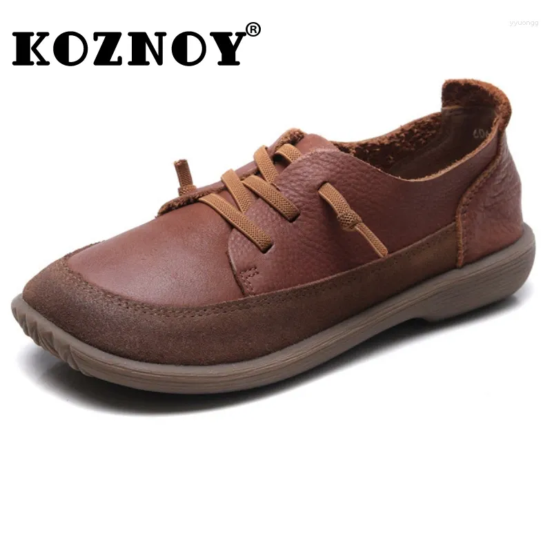 Chaussures décontractées Koznoy 2cm Vache naturelle Suede authentique Femmes en cuir 2024 Vintage Flats ethnique Summer confortable Soft Souded Spring Loafer