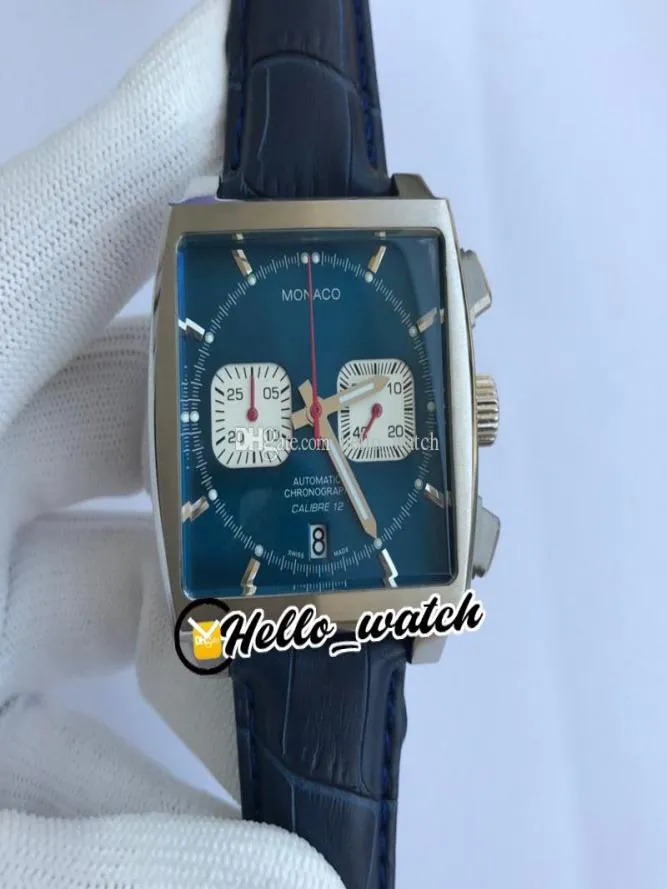 39 mm montres carrées japon vk quartz chronograph mens montre bleu cadran blanc subdial acier sangle en cuir hellowatch high quali8559762