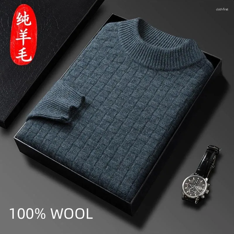 Herentruien mode plaid wollen trui man kleding dikke heren winter top pullover blauw ontwerper luxe Koreaanse trui gebreide zwart