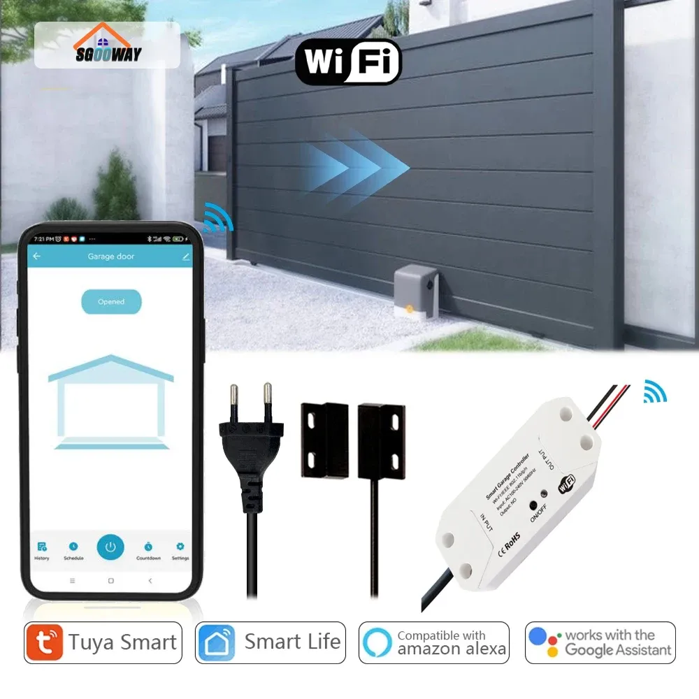 Détecteur WiFi Sliding Gate Motor Overner Controller Switch Compatible avec Alexa Google Home Tuya Smart Life App avec appareil photo