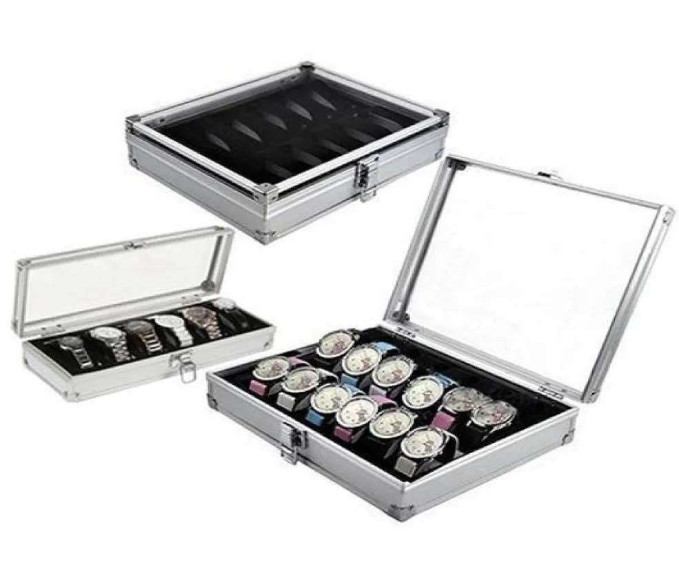 612 Grid Slots Watch Box Handig lichte horloge Winder sieraden pols horloges case houder display opbergdoos aluminium organisatie9714224