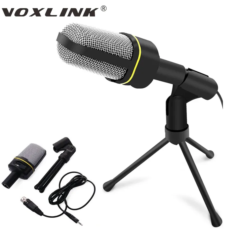 Monopodes VoxLink Condenser Microphone Professional 3,5 mm Mic de micro-studio avec support de trépied SF920 pour l'enregistrement de l'ordinateur PC