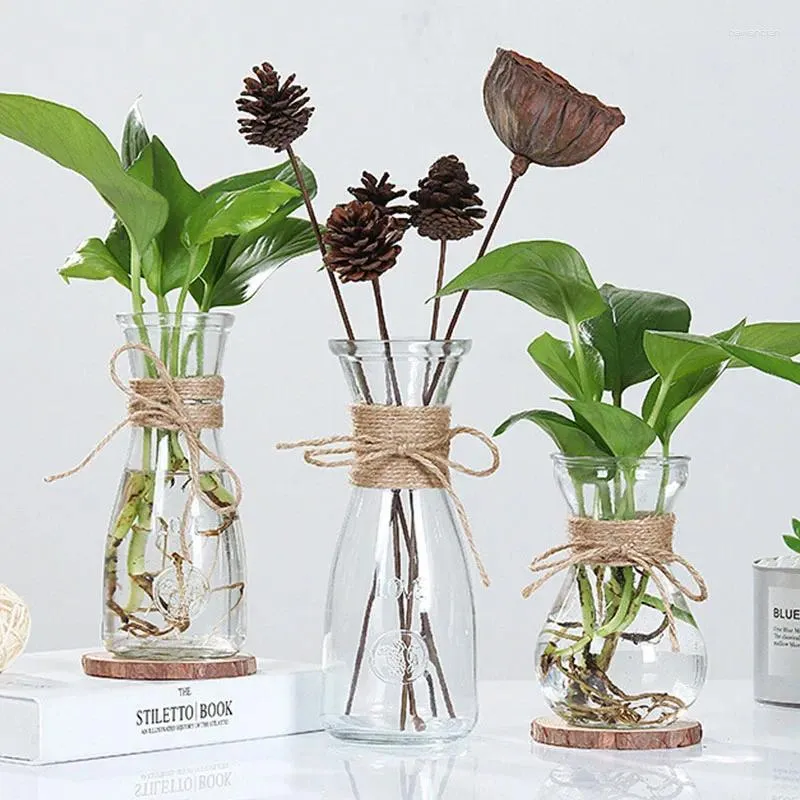 화병 창조적 인 북유럽 유리 투명한 수경식 꽃으로 로프 드라이 꽃병 DIY 가짜 병 홈 테이블 장식