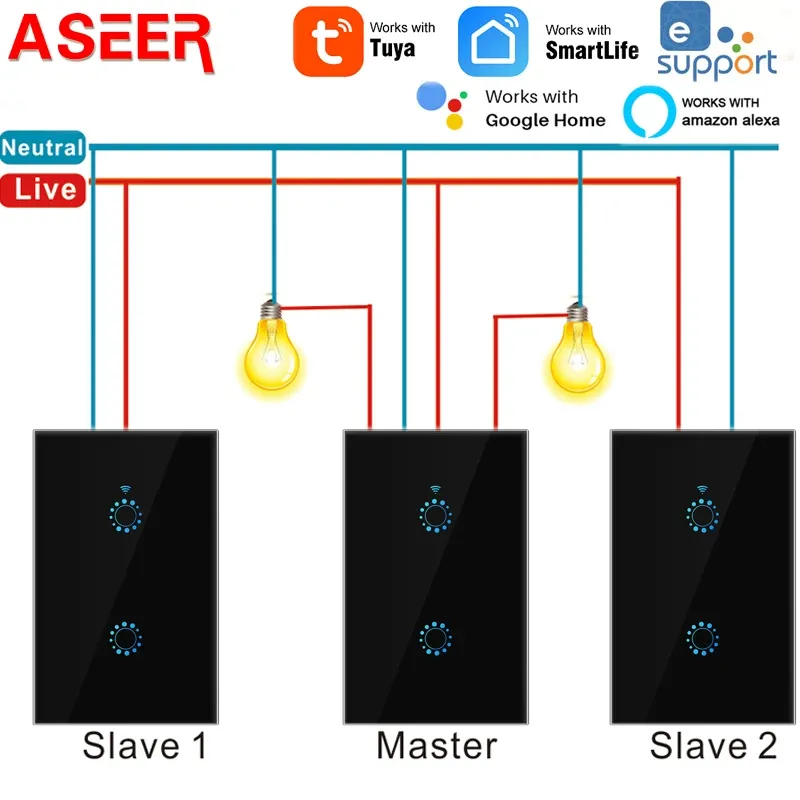 Cameras Aseer Tuya/ewelink 1234gang 3 Way Smart Control Touch Wifi Switch,wifi Smart Touch Light Switch Works with Siri, Alexa Google