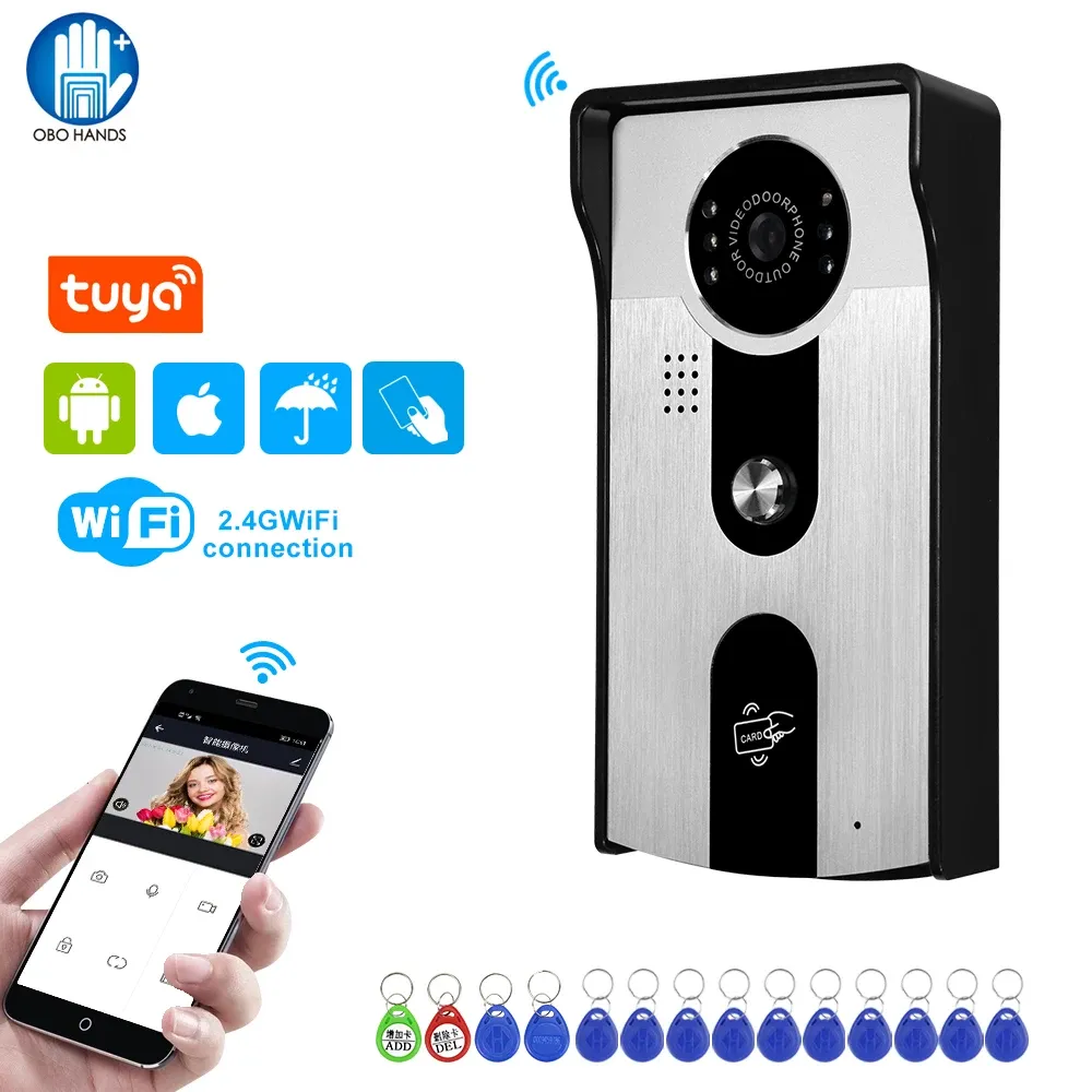 Intercom Kablosuz Wifi Tuya Video Kapı Çanı RFID Açık Kamera Ev Kapısı Telefon İntercom Sistem Suyu Geçirmez IR Night Vision 1080p HD Renk