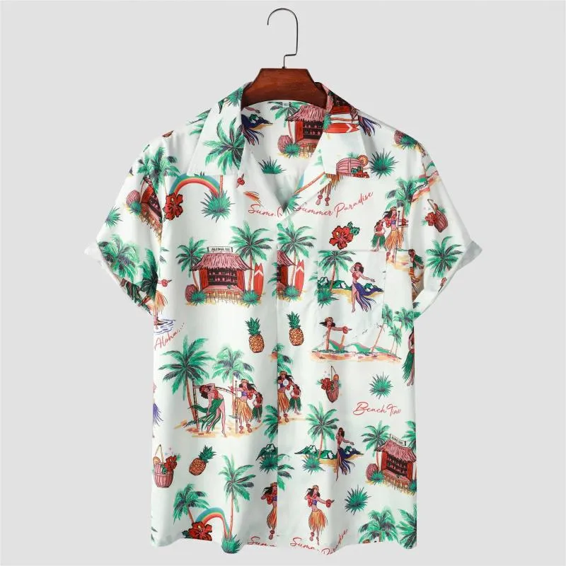Męskie koszule 2024 Summer męska Hawajska koszula japońskie fale drukowane moda ulica krótkie rękawy plus rozmiar obozu obozowy męski plaża