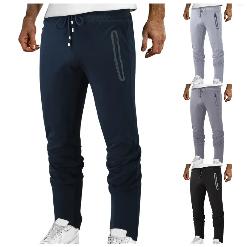 Men's Pants Cotton Lace-Up Zipper Pocket Men Casual Mid-Waist Baggy Sweatpants Solid Man Trousers Y2k Clothes Pantalones Gym Work