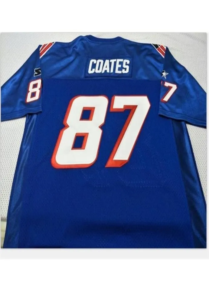 09RARE CUSTOM BLUE WHITE 87 Ben Coates Game usé Retro Jersey 1990 avec Team College Jersey Size S5xl ou Custom n'importe quel nom ou Numb1822602