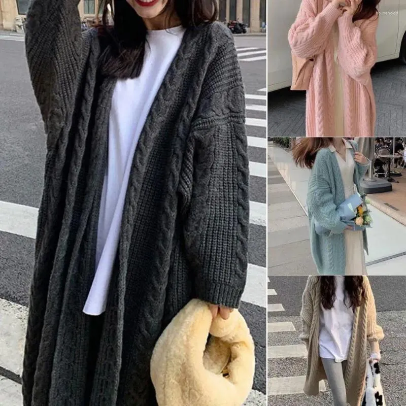 Women's Knits Women Cardigan Jacket Cozy Long Sleeve Knit For Autumn Winter Twist Texture Open Front Sweater Coat Solid Color