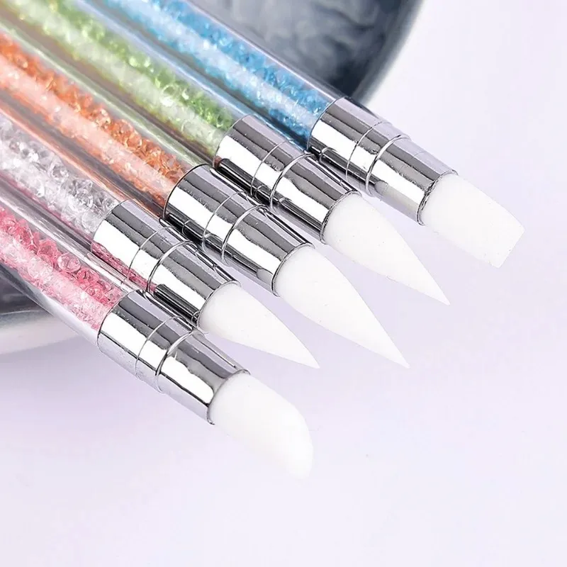 فرشاة السيليكون الفنية الأظافر 1pcs نحت لوحة قلم رصاص UV Gel Diy تلميع ثنائي رأس المرآة المسحوق النحت أداة manicure