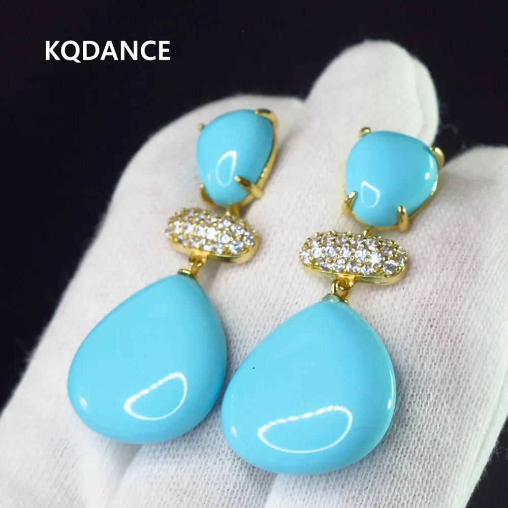 Oorbellen kqdance blauw turquoise grote witte natuurlijke zoetwaterparel lange oorbellen met 925 zilveren naald goudplaat sieraden voor vrouwen