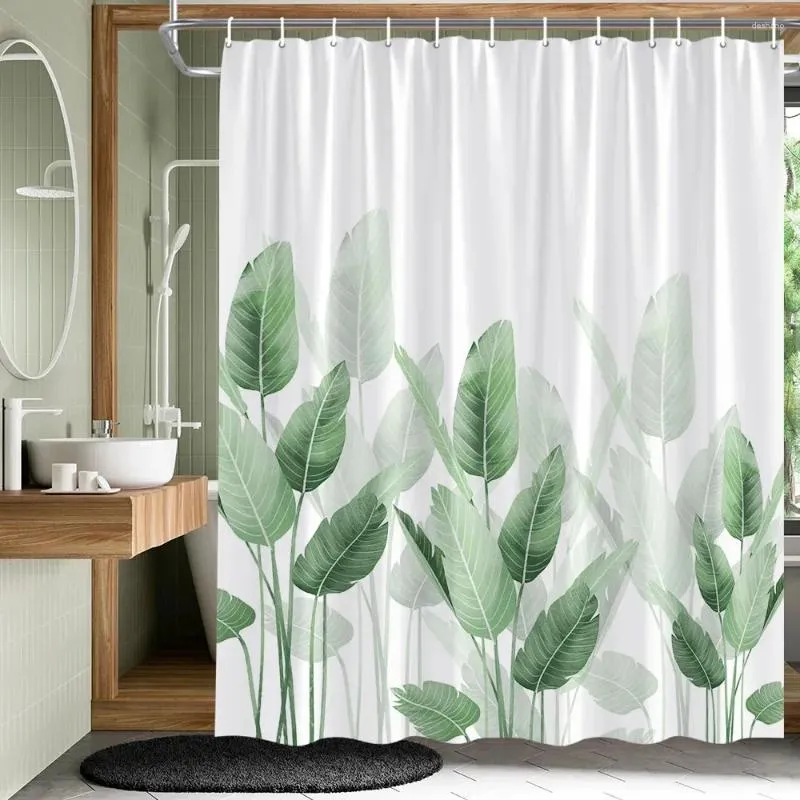 Rideaux de douche Palme feuilles d'art fleur ensemble plante feuille jardin jardin aquarelle en tissu floral de salle de bain baignoire de cloison