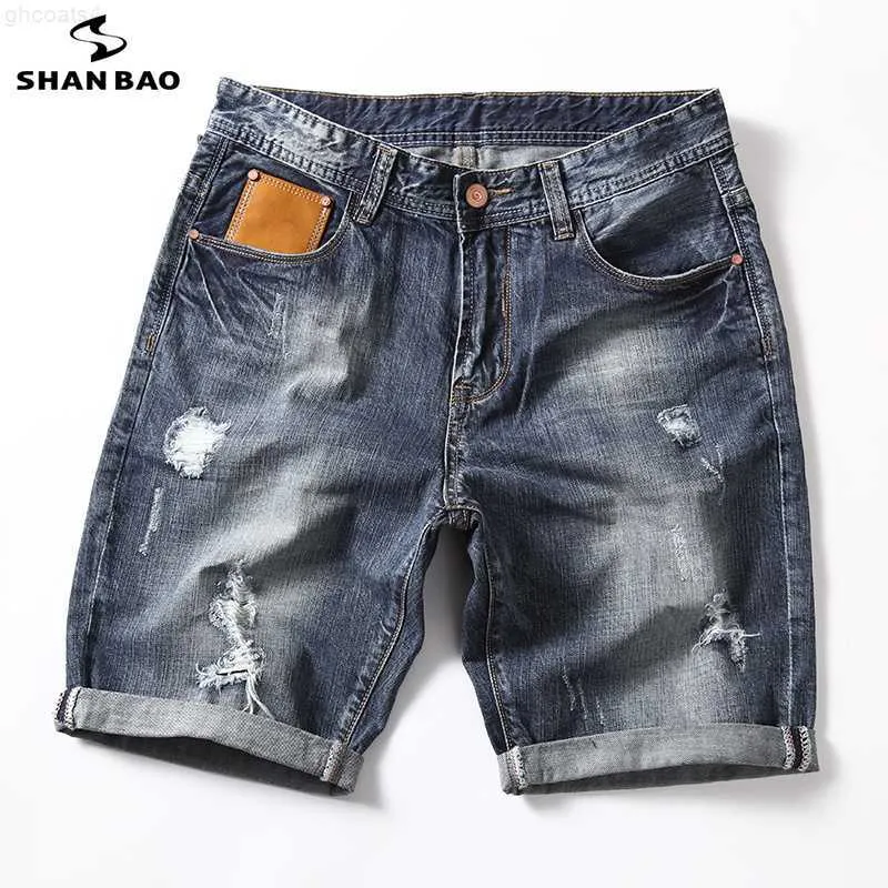 Shanbao Brand Straight Loose Jeans Shorts 2019 Summer New Style Pocket Mens Mens Fashion Shorts décontractés de grande taille 28-40 IGVB