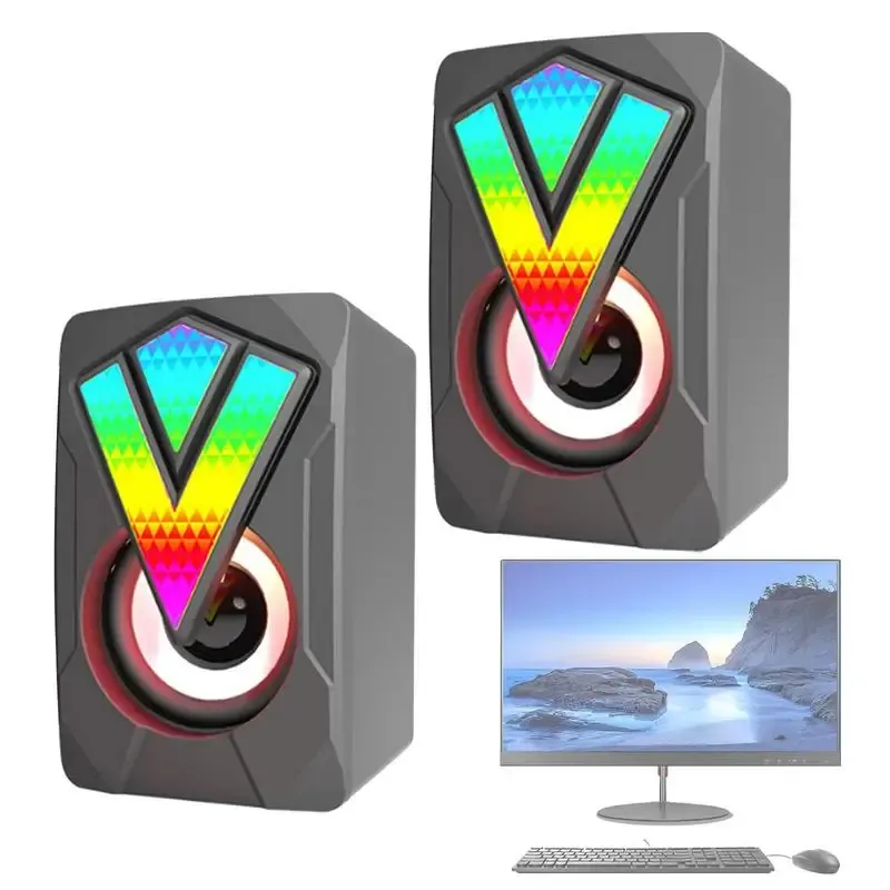 Högtalare RGB Desktop Speakers Computer RGB Högtalare för PC Multimedia Game Monitor USB -högtalare Wired With Shining Lights Home Notebook
