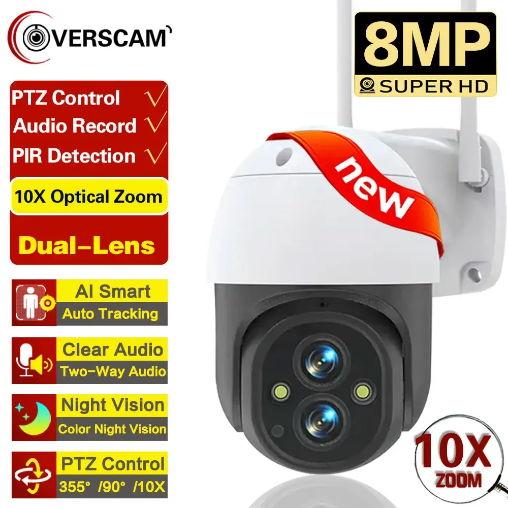 カメラ4K 8MP WiFi IP監視カメラデュアルレンズPTZ WiFiビデオカム