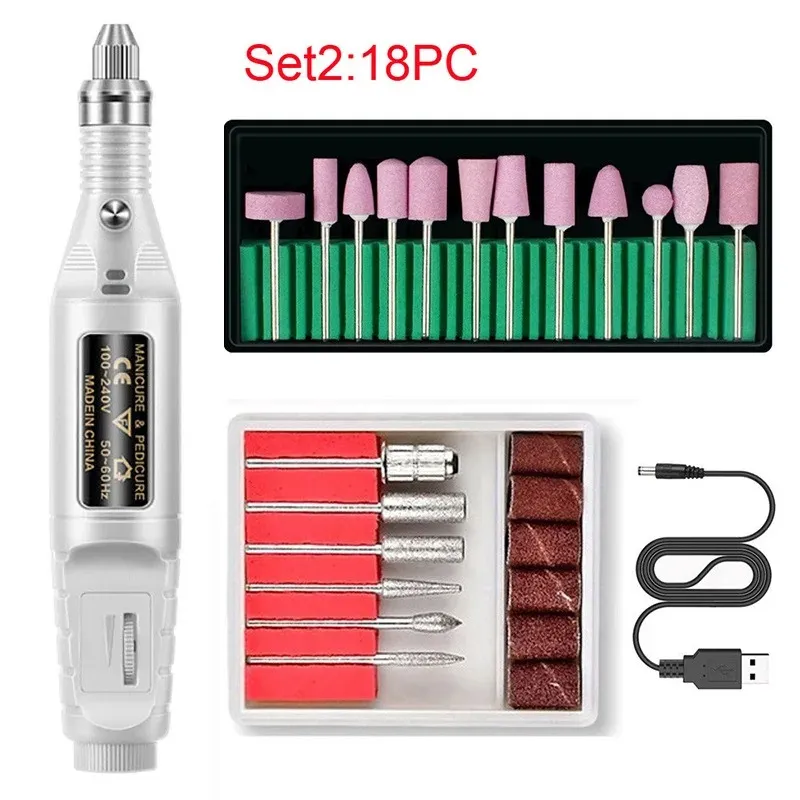 18st Electric Nail Drill Machine Set Sliputrustningsbruk för Manicure Machine Pedicure Stark nagelpoleringsverktyg Nagel