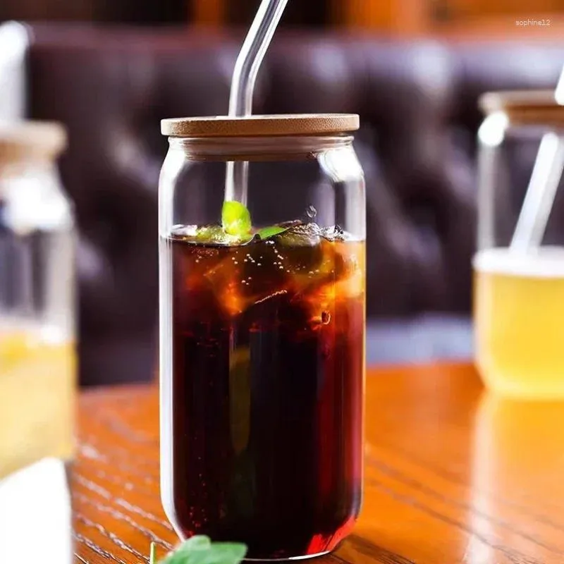 Verres à vin Verre de paille avec couvercle tasse de thé à bulles