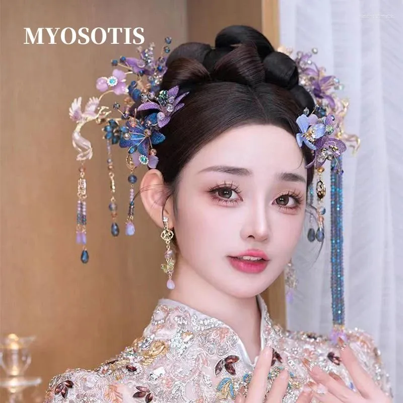 Clip per capelli Fairy Purple RETRO CHINESS Crystal Phoenix Hairpin tradizionale Hanfu Bride Ancient Costume Wedding Cohone Jewelies