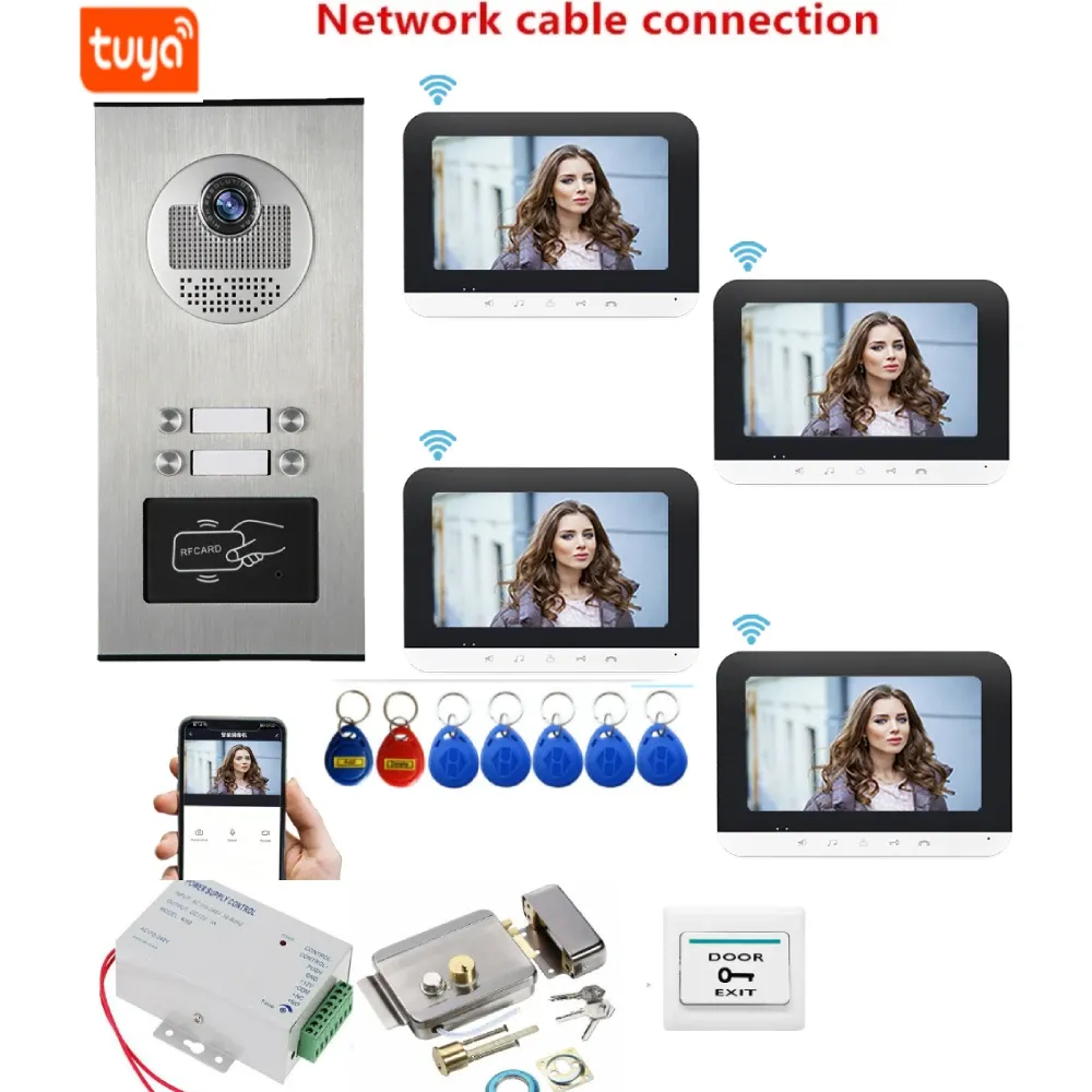 Intercom Tuya WiFi Video Intercoms för att bygga RFID 2/3/4 enheter Doorbell Camera Video Porteiro Intercom i Private House Interfone