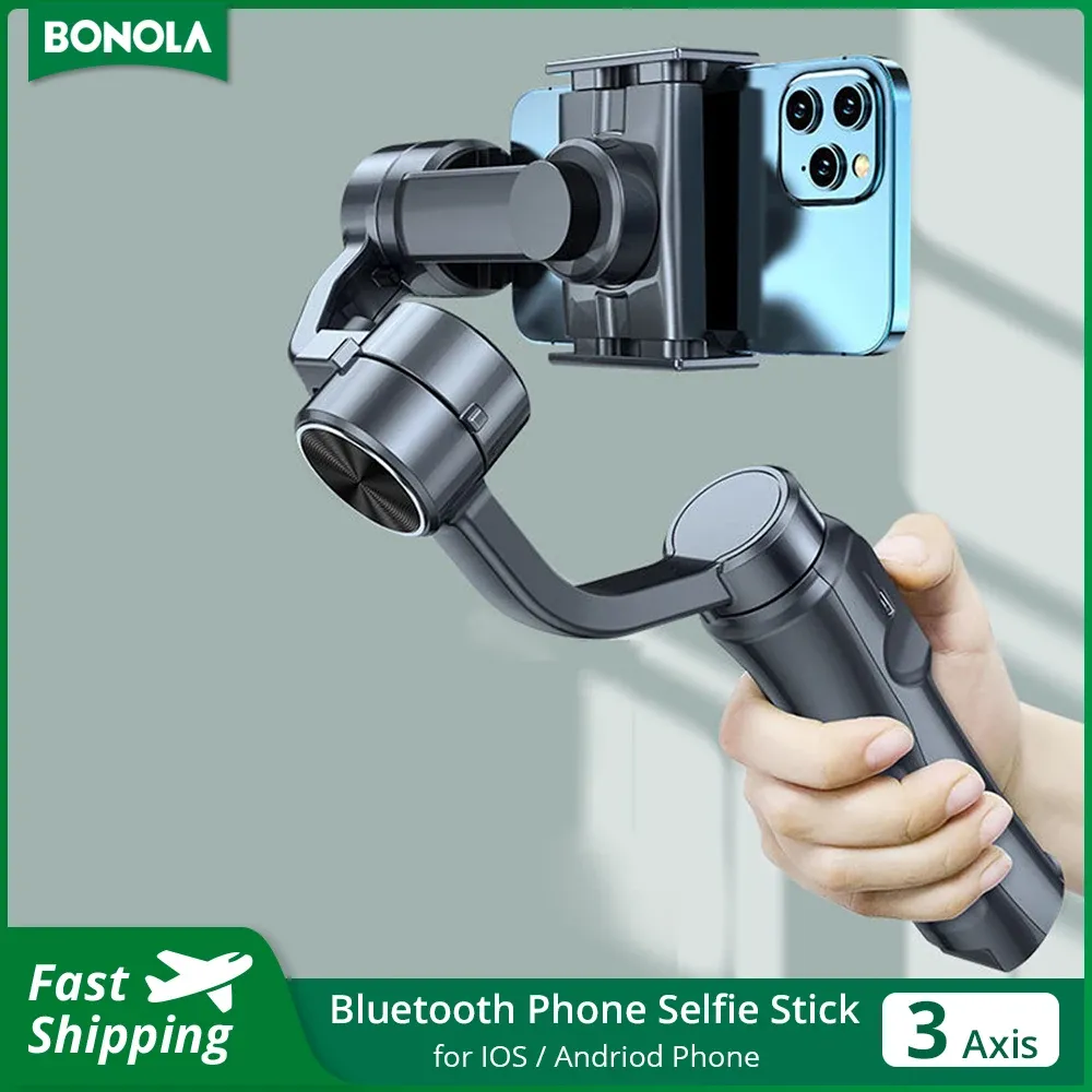 Monopods Bonola 3 Exis Handheld Gimbal Stabilizer para IOS/Andriod Smartphone Stabilizer Tripés Registro de vídeo VLOG Antishake Phone Gimbal