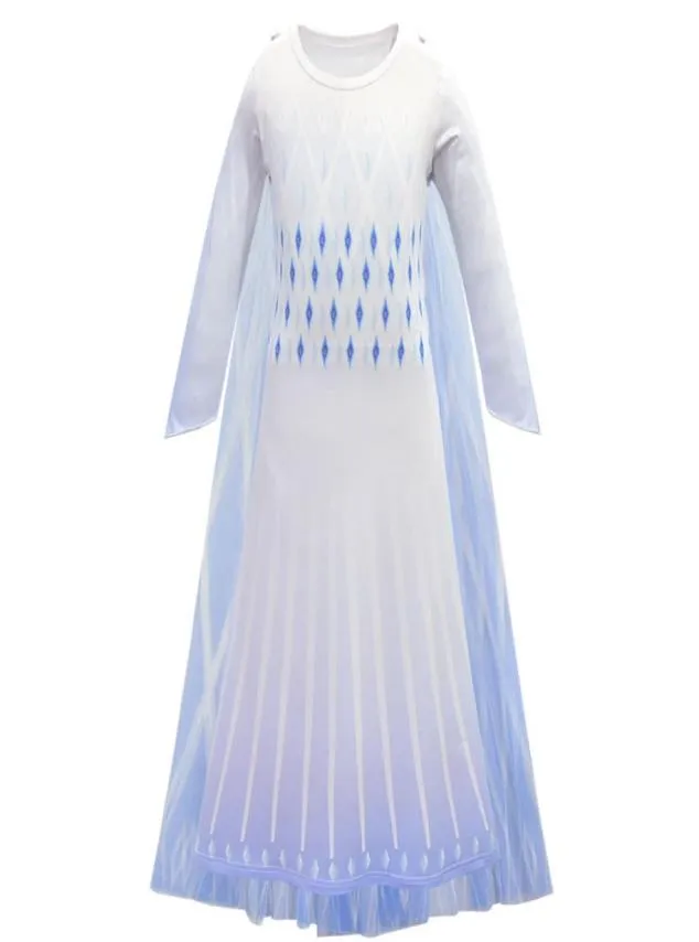 الأطفال Cosplay Princess Gull Girls Long Sleeve Tradient Color Mesh Dress Kids Kids Prom Comply Girls Snow Queen Party أداء زي 063024628