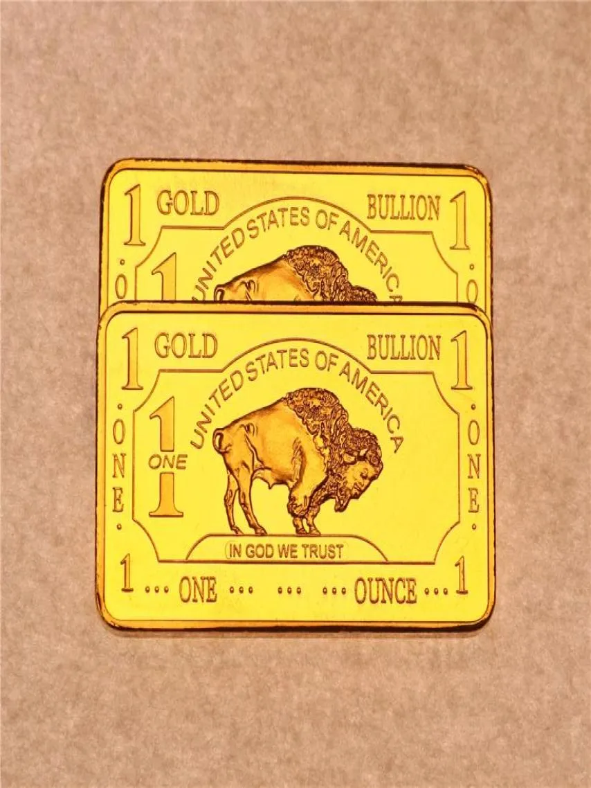 Andra konst och hantverk 1oz 24k Gold Plated United States Buffalo Gold Bar Bullion Coin Collection1892718