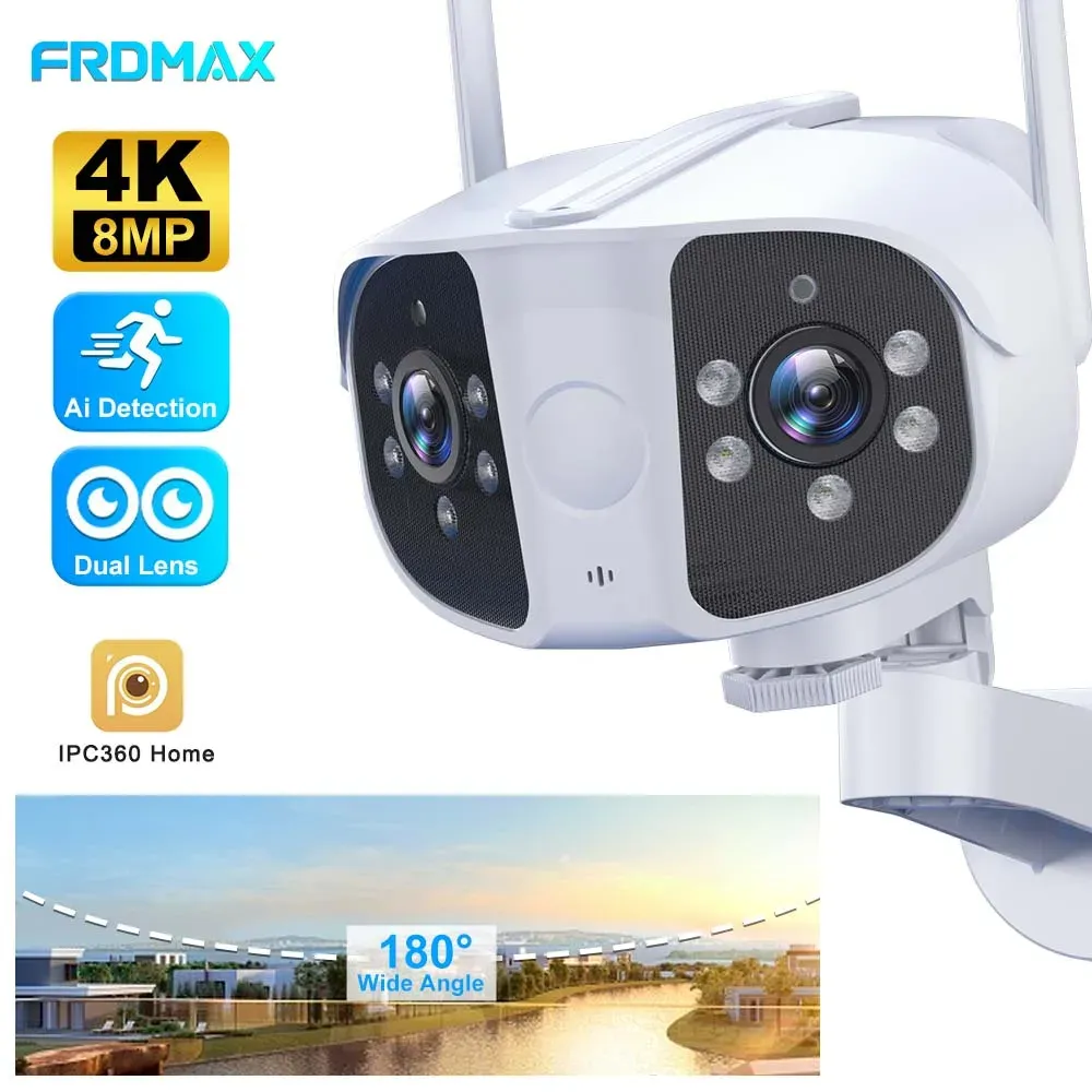 Cameras 4K 8MP Dual Lens WiFi Camera 180° Wide Angle Panoramic Security Protection Video Surveillance Cameras Motion Detection CCTV Cam