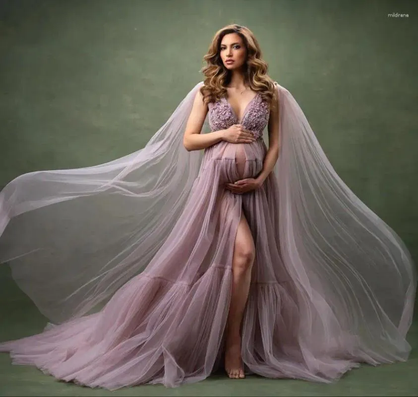 Festklänningar unika lavendel fluffiga prom för po shoot eller baby shower mammorum