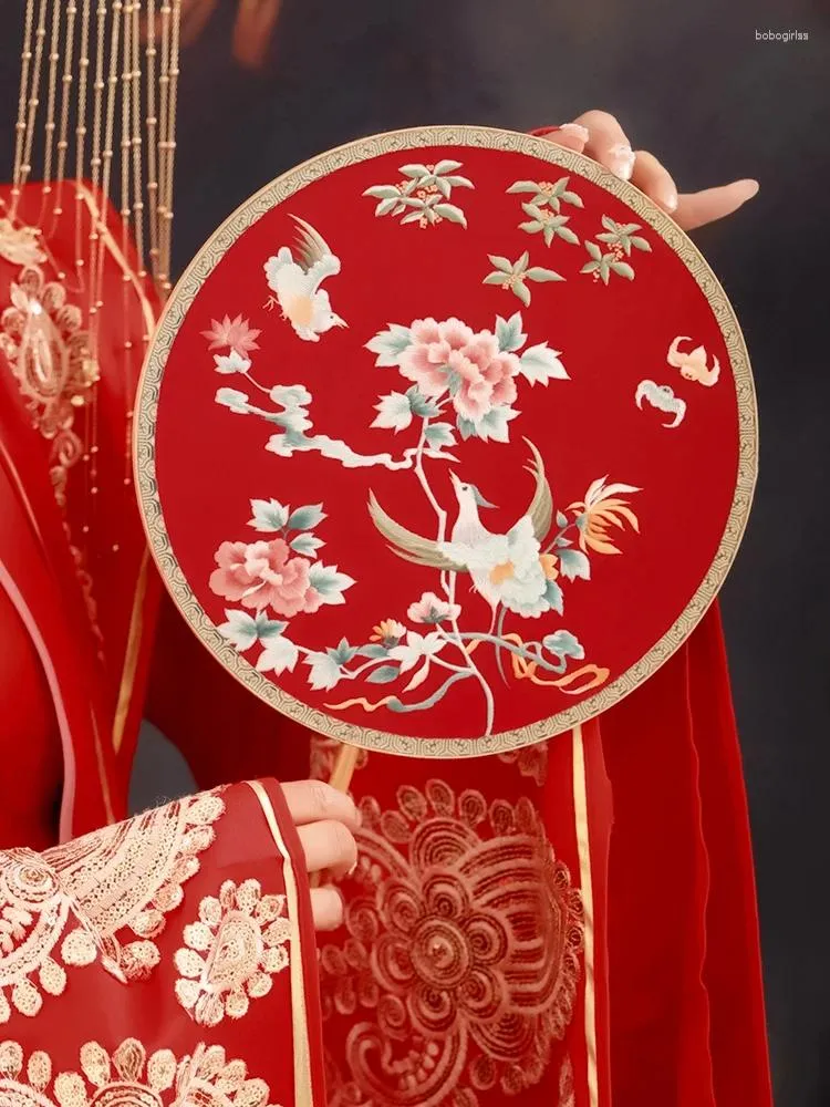 Figuras decorativas Los ventiladores de seda de seda ronda y de seda ronda de gran y personalizada manejan diferentes patrones de bordado disfraz de boda
