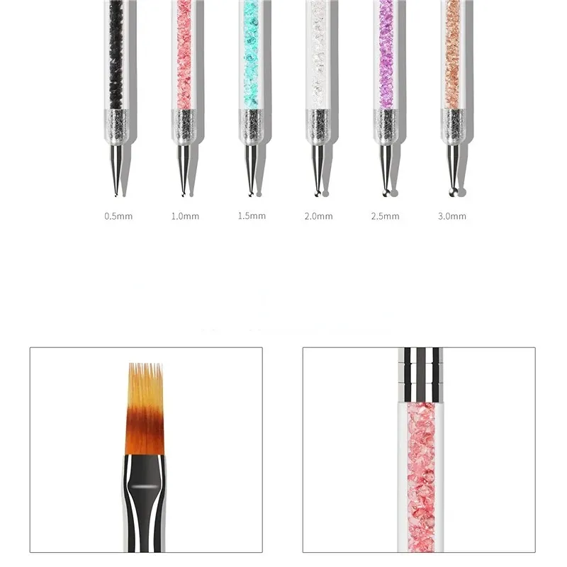 2024 Double Head Nail Dotting Painting Draw Liner Brush Acrylic UV Gel Polish Liner Flat Pen Nail Art Manicure Kit for Nail Art