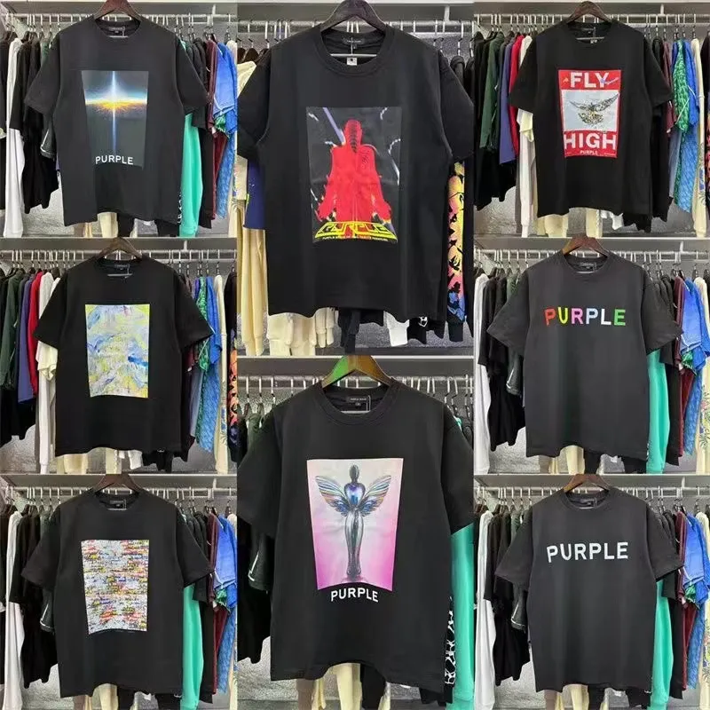 Męskie designerskie koszulki fioletowe letnia marka Tshirt męskie i damskie pary tee Hip-Hop Street Tops