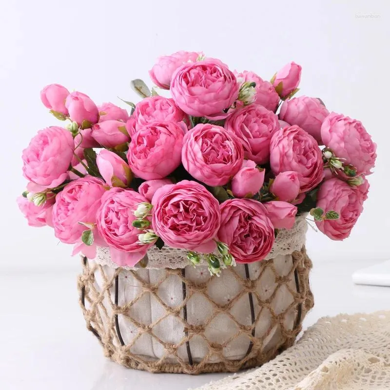 Dekorative Blumen 9 Köpfe künstliche Seiden Rose Pfingstrose Home Garden Party Hochzeit Dekorationstisch Mittelstücke falsche Pflanzen Vase Dekor