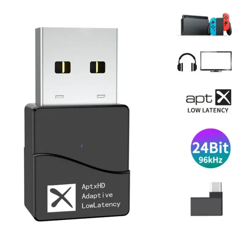 機器APTX Adaptive Bluetoothトランスミッター、USB Bluetooth 5.2オーディオトランスミッター24ビット96k、ドライバーフリー、Aptxコードを自由に切り替えることができます