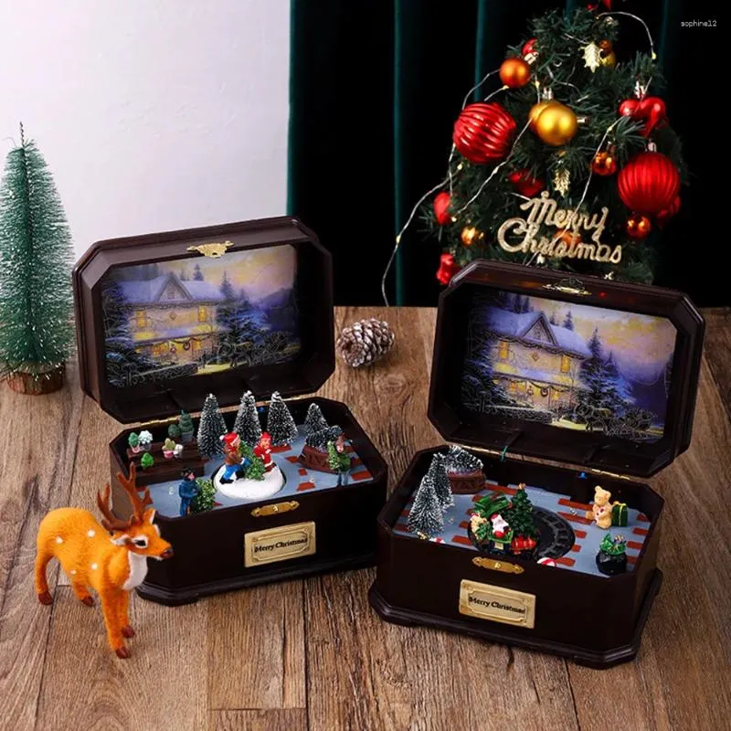 Decorative Figurines Luminous Christmas Rotating Music Box USB/Battery Powered Tree Santa Claus For Kids Year Gift