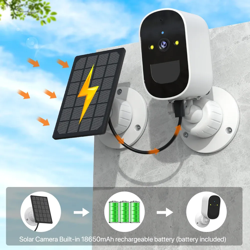 Kameror 1080p Solar IP -kamera utomhus laddningsbart batteri WiFi Trådlös kamera PIR Motion Security Camera Video Surveillance P2P ICSEE