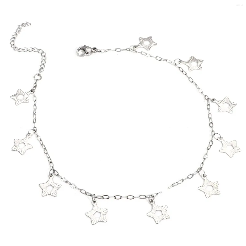 Anklets 1 Piece 304 Stainless Steel Link Cable Chain Anklet Silver Color Heart Star Cross Pendant For Women Barefoot 24.5cm(9 5/8") Long