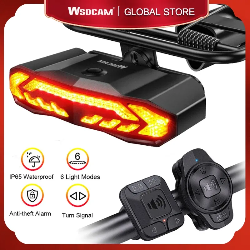 KITS WSDCAM Smart Bike Tail Light With Segnali di giro Avvolgimento Antitheft Antift Bike Fredilette di freno con protezione della sicurezza del rack