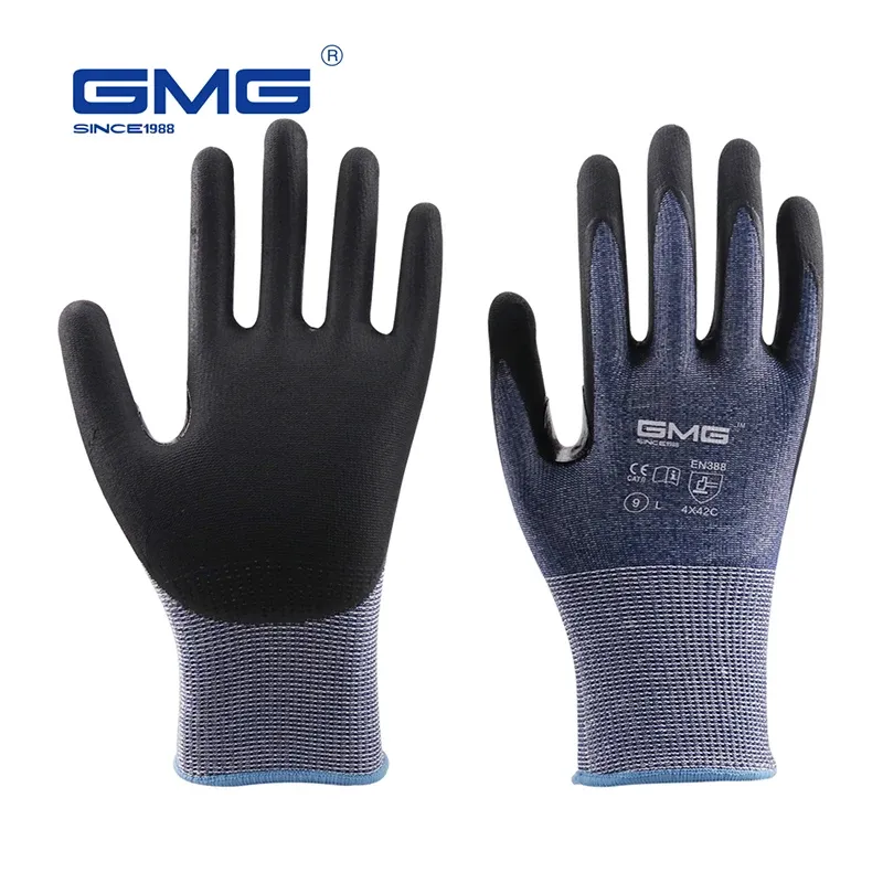 グローブカット耐性手袋セキュリティ保護作業手袋アンチカットレベル5 gmgブルーオートモーティブメカニック強力な作業ニトリルグローブ