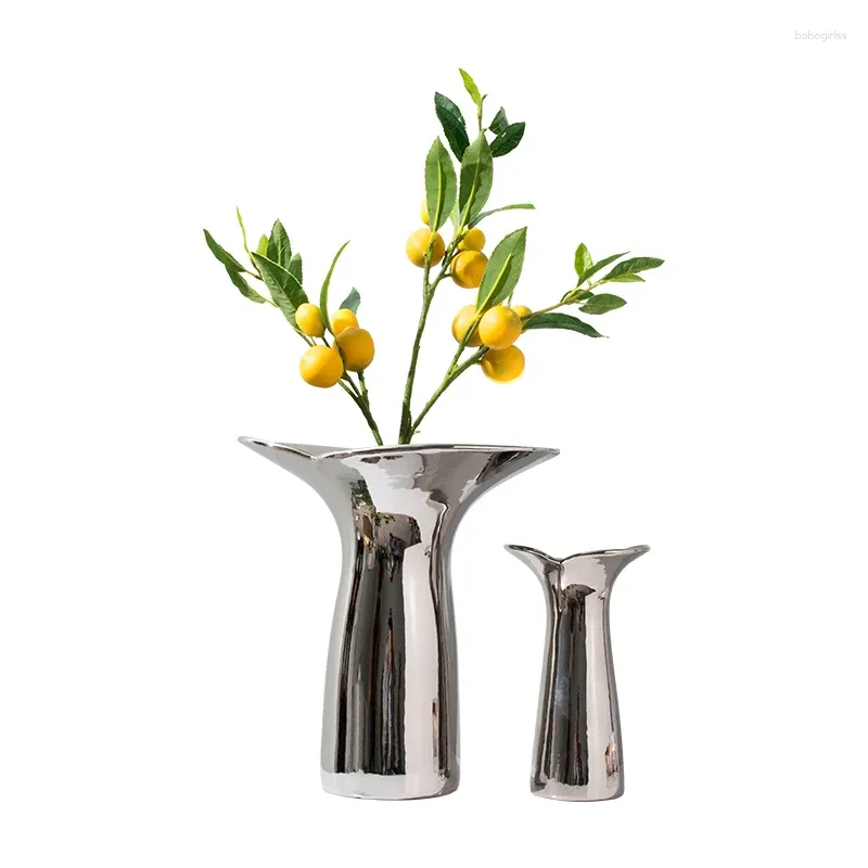 Vases électroplies argent en céramique Vase Table de thé côté haut-parleur décoration de fleur décoration ornements