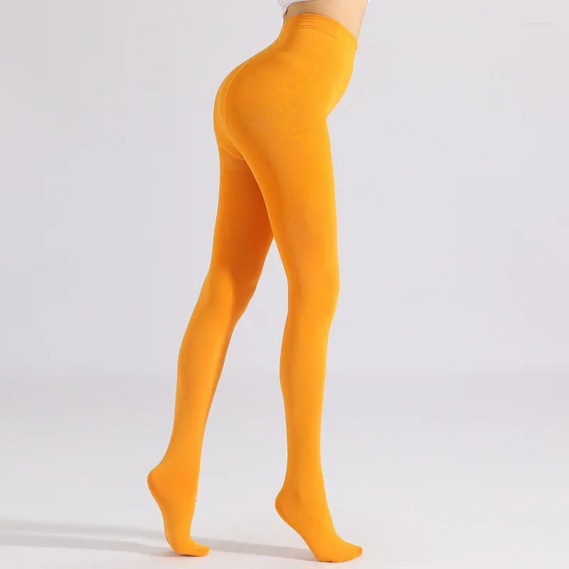 Kvinnors leggings orange strumpbyxor kvinnor polyester borstade fleece förtjockad plus storlek en bit byxor tunna fotstrumpor 45-60 kg 1Pair