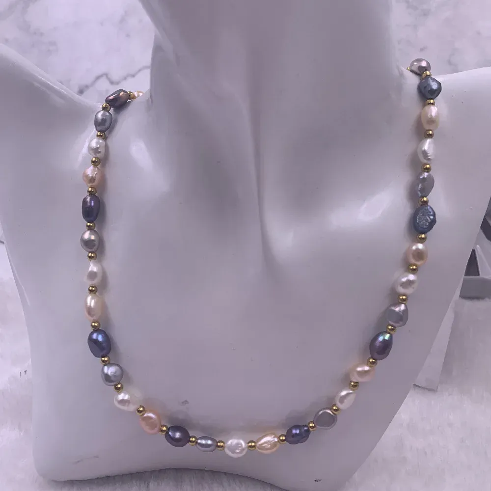 Colliers Collier de perle nature de qualité supérieure avec perles en acier stanless aaa + baroque profilé rose gris noir perle comme meilleur cadeau