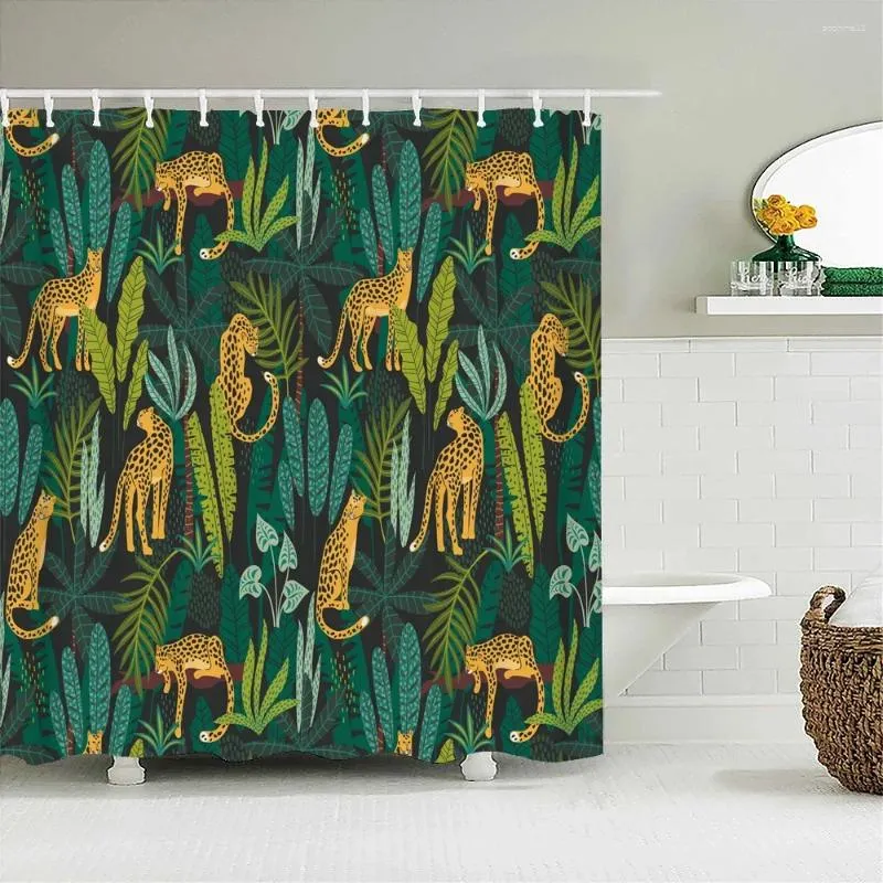 Rideaux de douche plantes tropicales animaux salle de bain feuille verte plante imperméable en polyester rideau nordique maison de salle de bain décoration