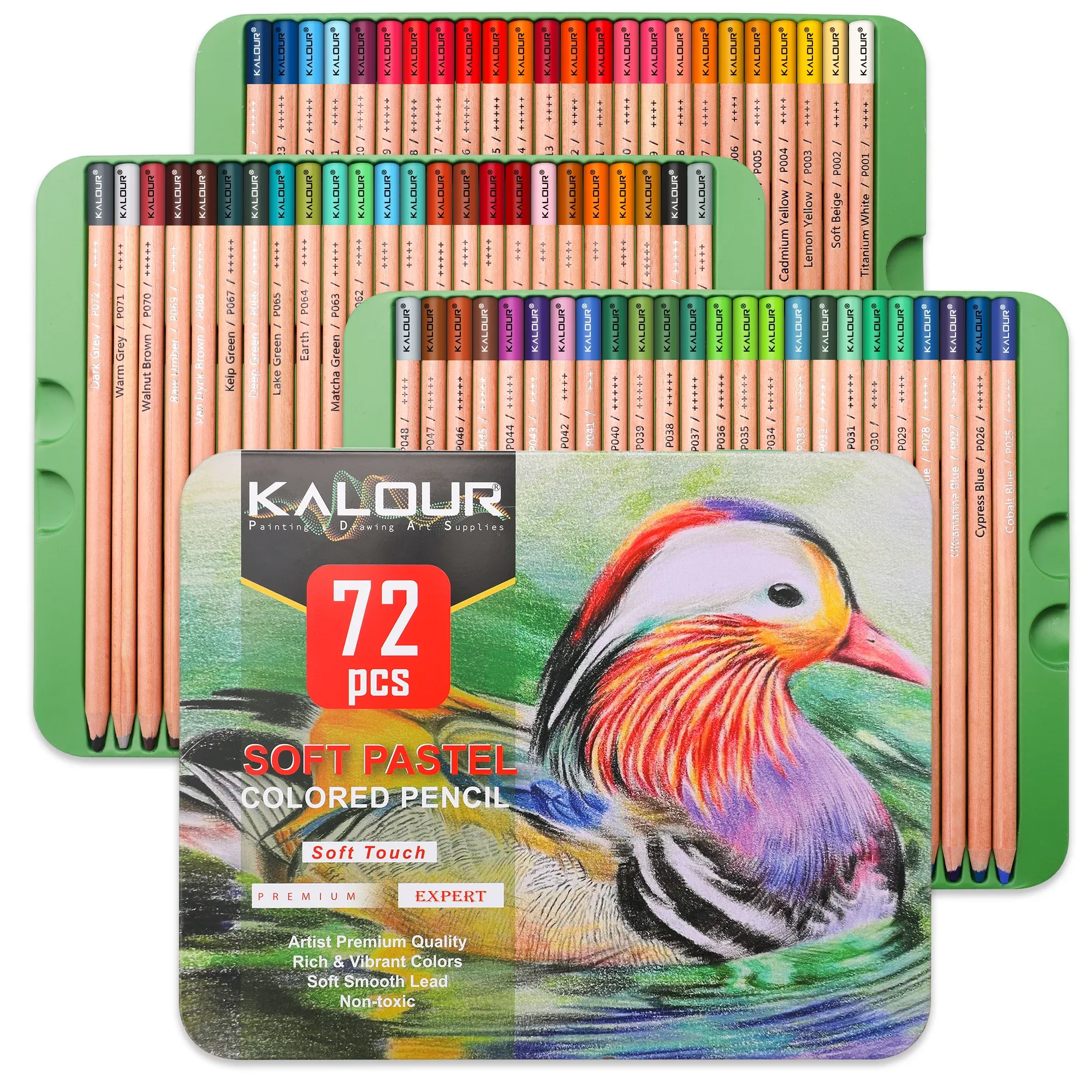 Bleistifte Kalour 50/72 PCs lebendige Farben Weichkern weiche pastellfarbene Holzkohlestifte in Blechkasten, für Anfänger Pro -Künstler