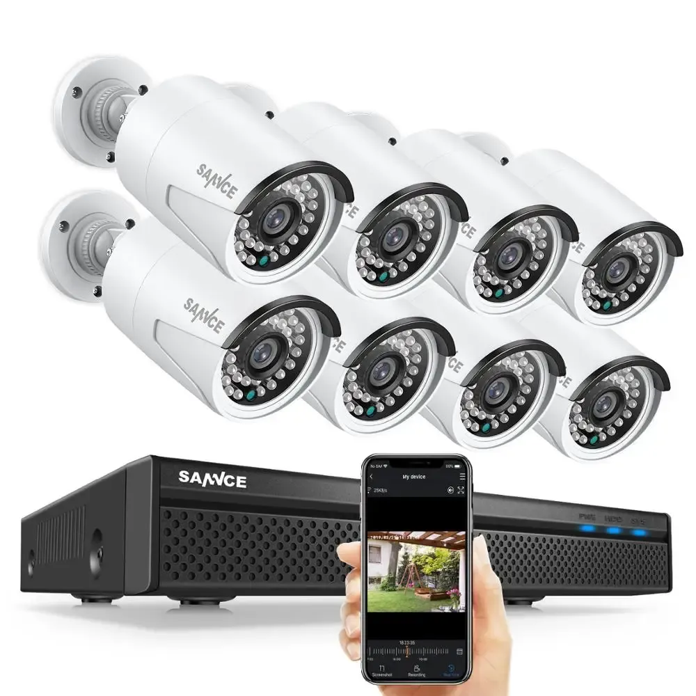 Sistema Sannce N48PBE 5MP Sistema 8CH PoE NVR Sistema CCTV Segurança 4/6/8 PCS Bullet Outdoor 1080p IP Cameras Surveillance Kit Builtin 2TB