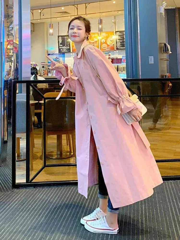 Trench feminina casacos lanmrem rosa windbreaker médio comprimento 2024 Autumn Flare Sleeves Single Breastted Belt Belt Style British Style 2DA1813