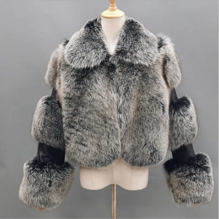 European and American Fur Coat Women's Imitation Fur Coat Women's Patchwork Lapel Faux Fur